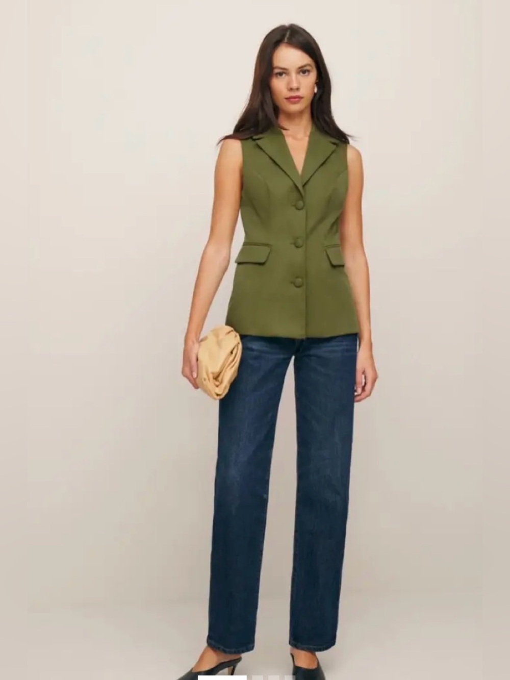 REFORMATION Olive Green Lined Vest Size Small
